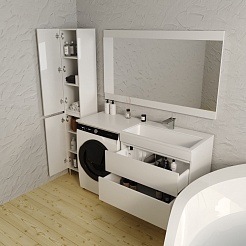 Style Line Мебель для ванной Даллас 140 R Люкс Plus 2 ящика подвесная белая – фотография-4